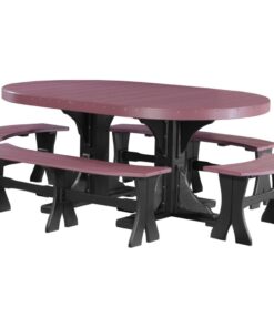 LuxCraft Poly 4' x 6' Oval Table Set with 2 - 52" Benches & 2 - 28" Benches