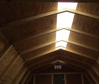 Ridge light skylight in a shed roof