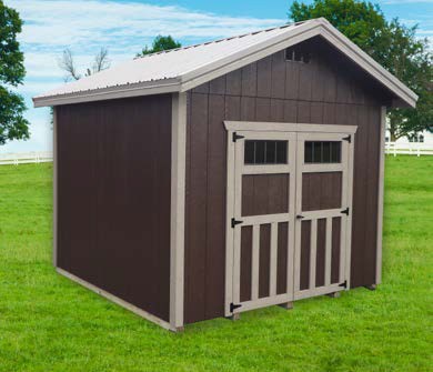 Shed with a brown metal roof
